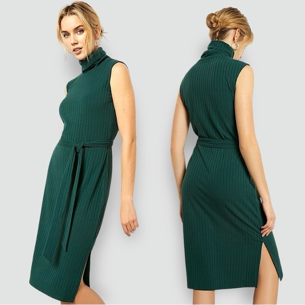 RW&Co Belted Mock-Neck Sleeveless Sweater Shift Dress - Picture 2 of 12